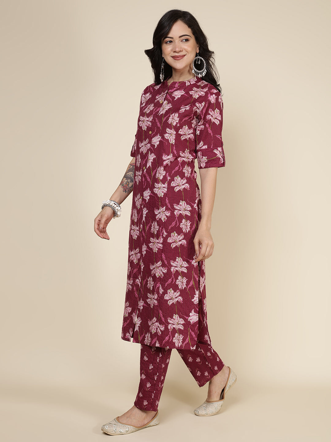 Printed Cotton Blend Kurta With Pants