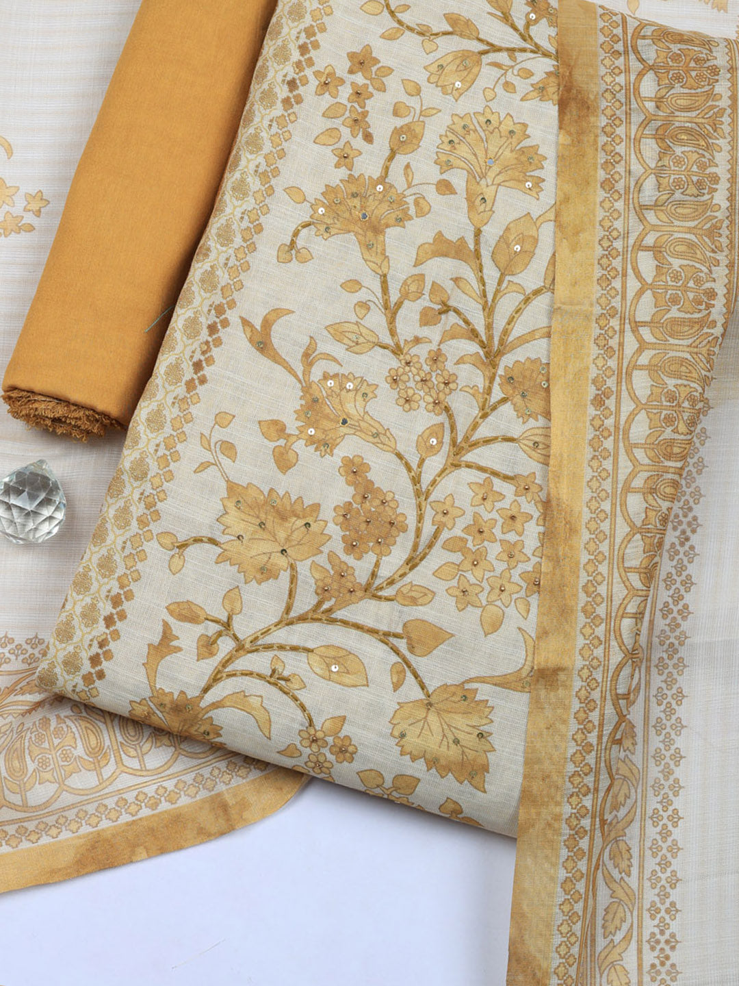 Embroidered Tissue Unstitched Suit With Pant &amp; Dupatta