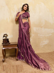 Embroidered Satin Velvet Saree