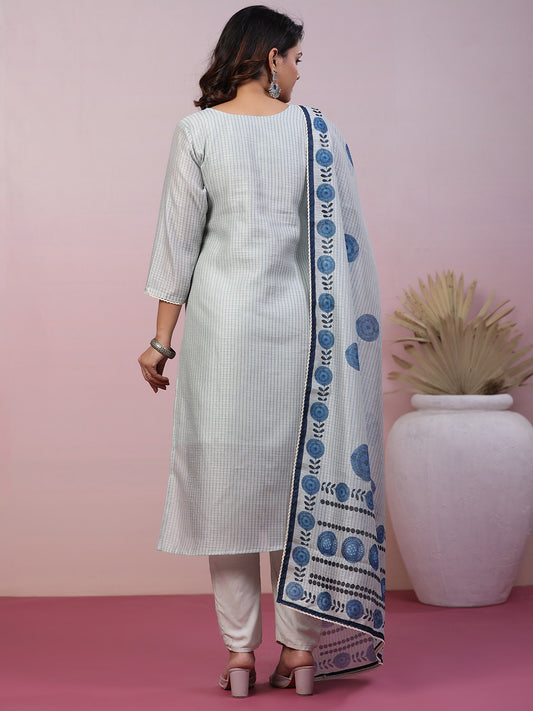 Neck Embroidery Art Tussar Kurta With Pants & Dupatta