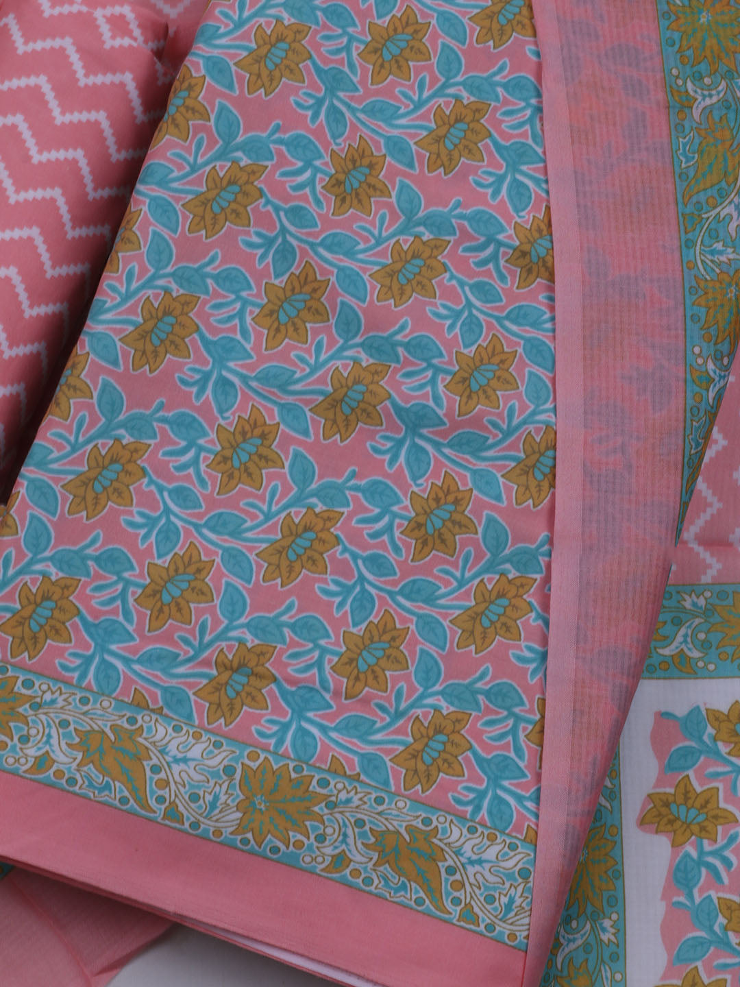 Printed Cotton Blend Unstitched Suit With Dupatta