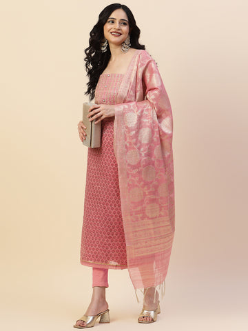 Printed & Neck Embroidered Unstitched Suit Piece With Dupatta