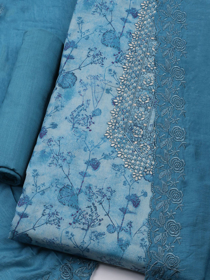 Embroidered Cotton Blend Unstitched Kurta With Pant &amp; Dupatta