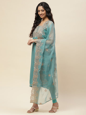 Neck Embroidery Chanderi Unstitched Suit With Dupatta