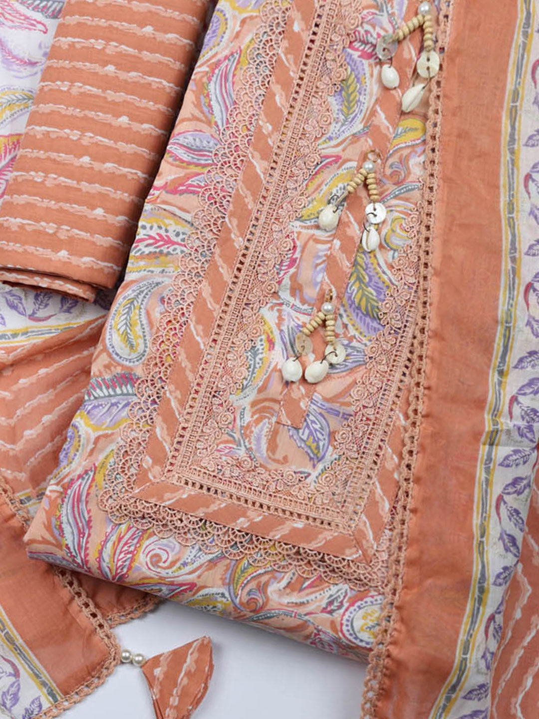 Embroidered Cotton Blend Unstitched Suit With Pant &amp; Dupatta