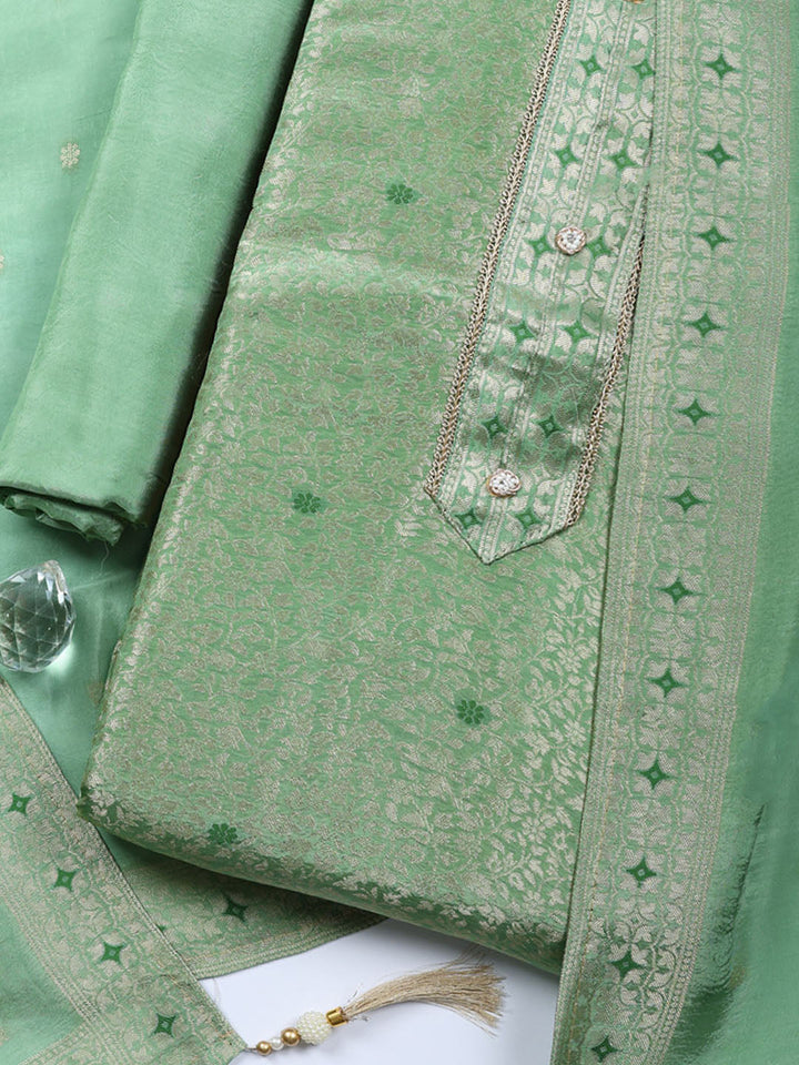 Embroidered Chanderi Unstitched Suit With Pant &amp; Dupatta