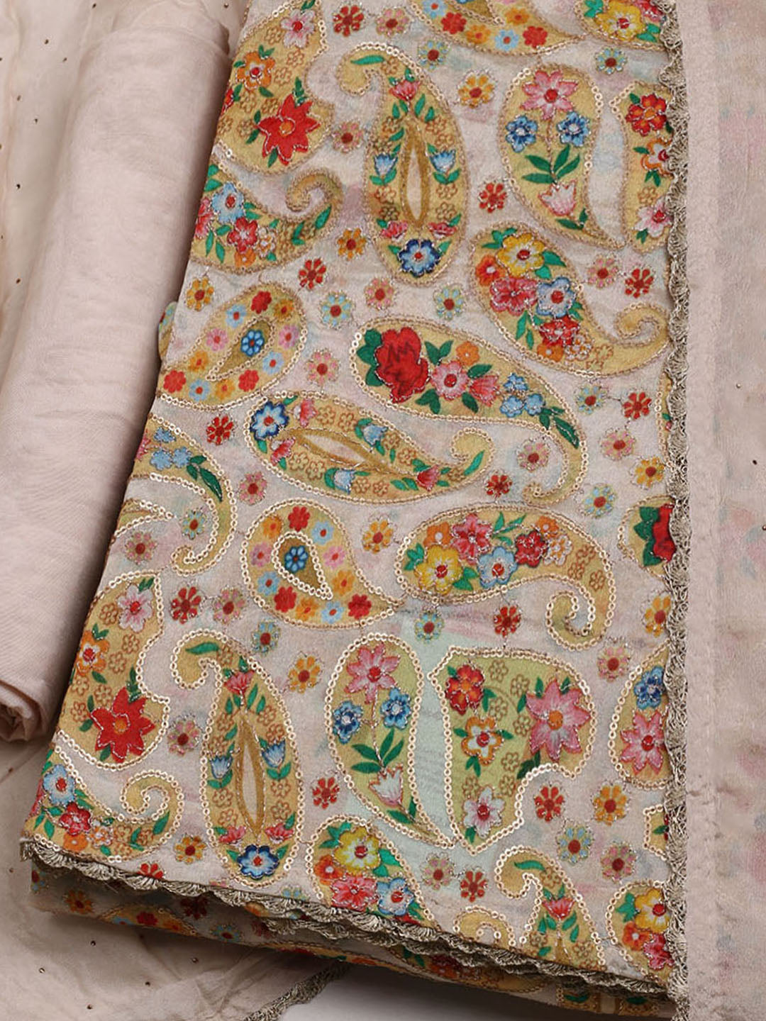 Embroidered Chinon Unstitched Suit With Dupatta