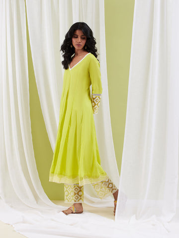 Plain Cotton Anarkali Kurta With Pants