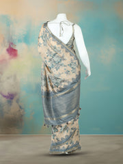 Digital Printed Art Silk Grey Beige Saree