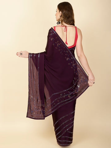 Stone Embroidered Satin Saree