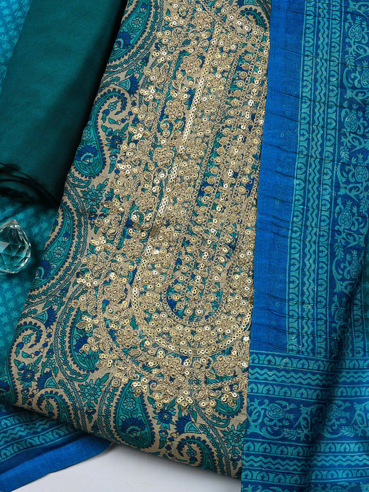 Embroidered Cotton Blend Unstitched Suit With Pant &amp; Dupatta