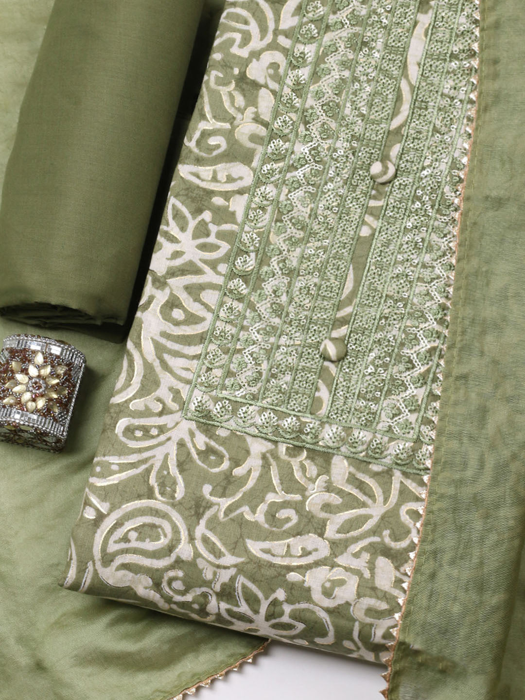 Embroidered Cotton Unstitched Suit With Pant &amp; Dupatta