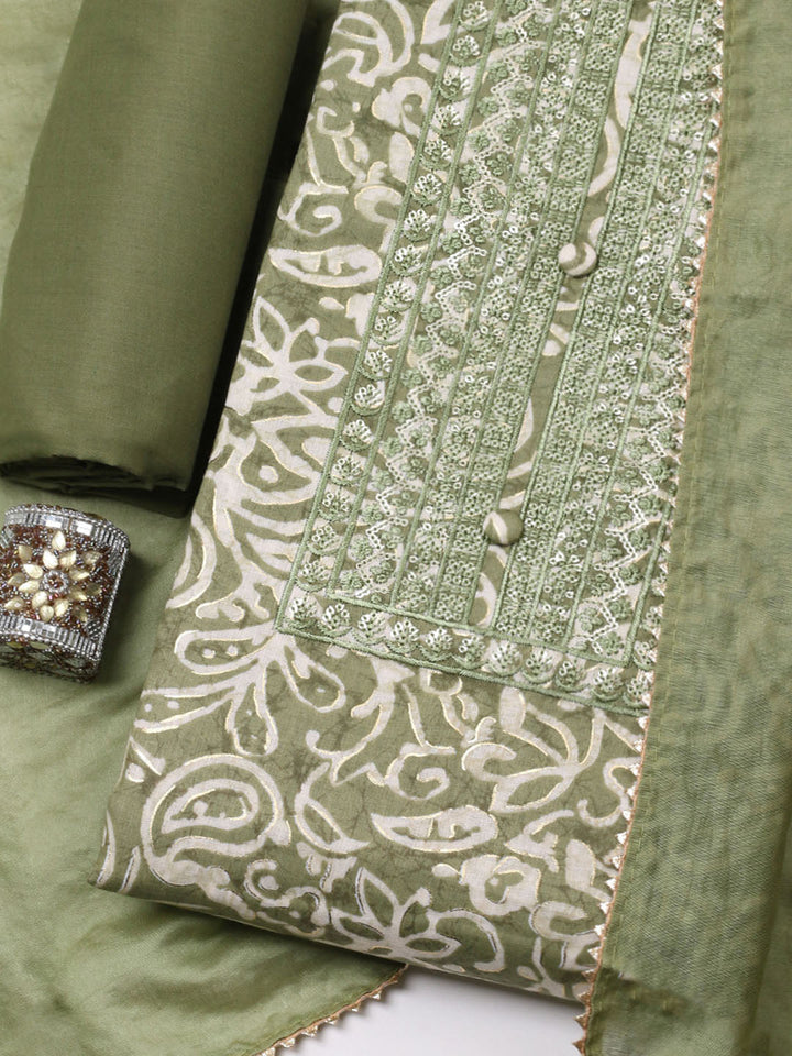 Embroidered Cotton Unstitched Suit With Pant &amp; Dupatta