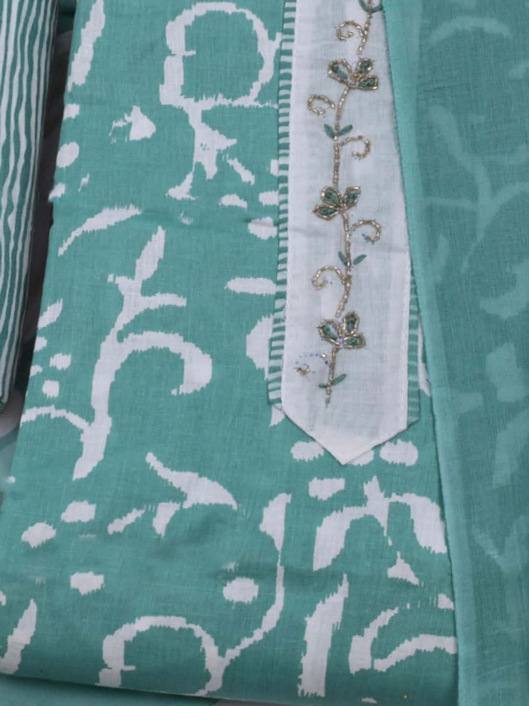 Printed Cotton Blend Unstitched Suit With Dupatta