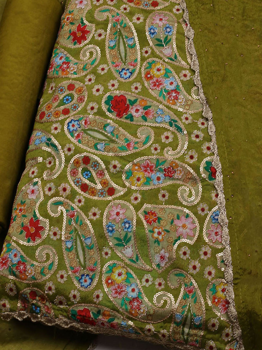 Embroidered Chinon Unstitched Suit With Dupatta