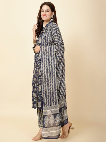 Block Print Cotton Suit Set With Dupatta