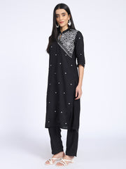 Resham Embroidery Cotton Blend Kurta With Pants