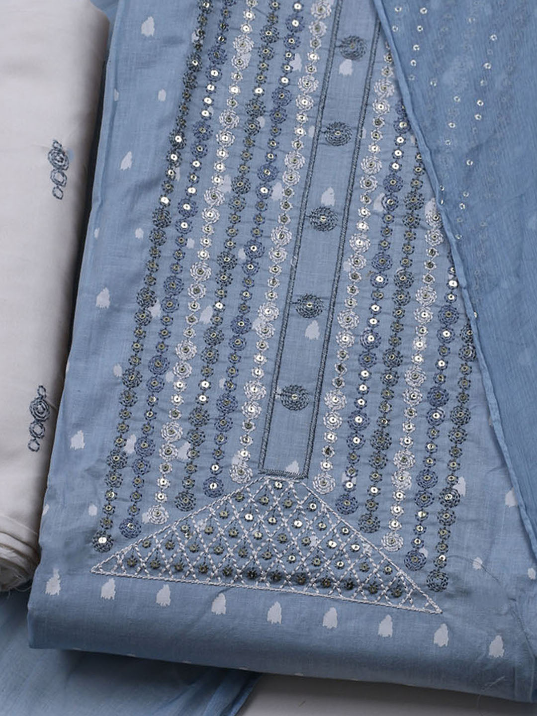Neck Embroidered Cotton Blend Unstitched Suit With Dupatta