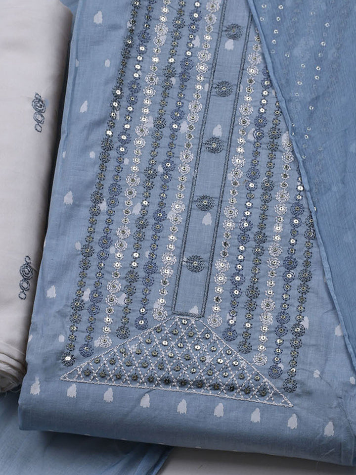 Neck Embroidered Cotton Blend Unstitched Suit With Dupatta