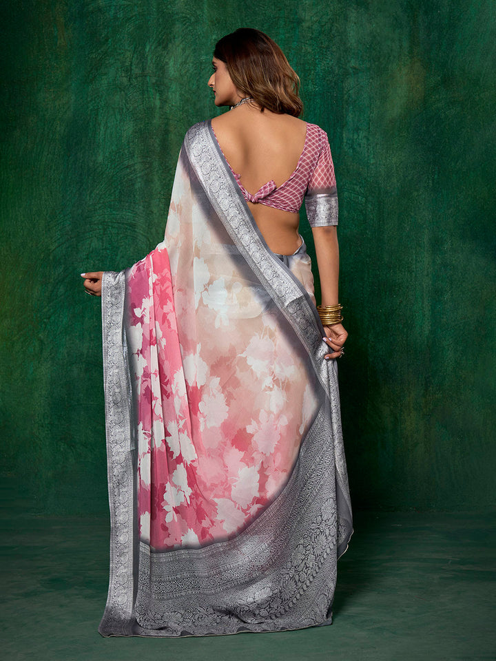 Ombre Floral Printed Georgette Saree