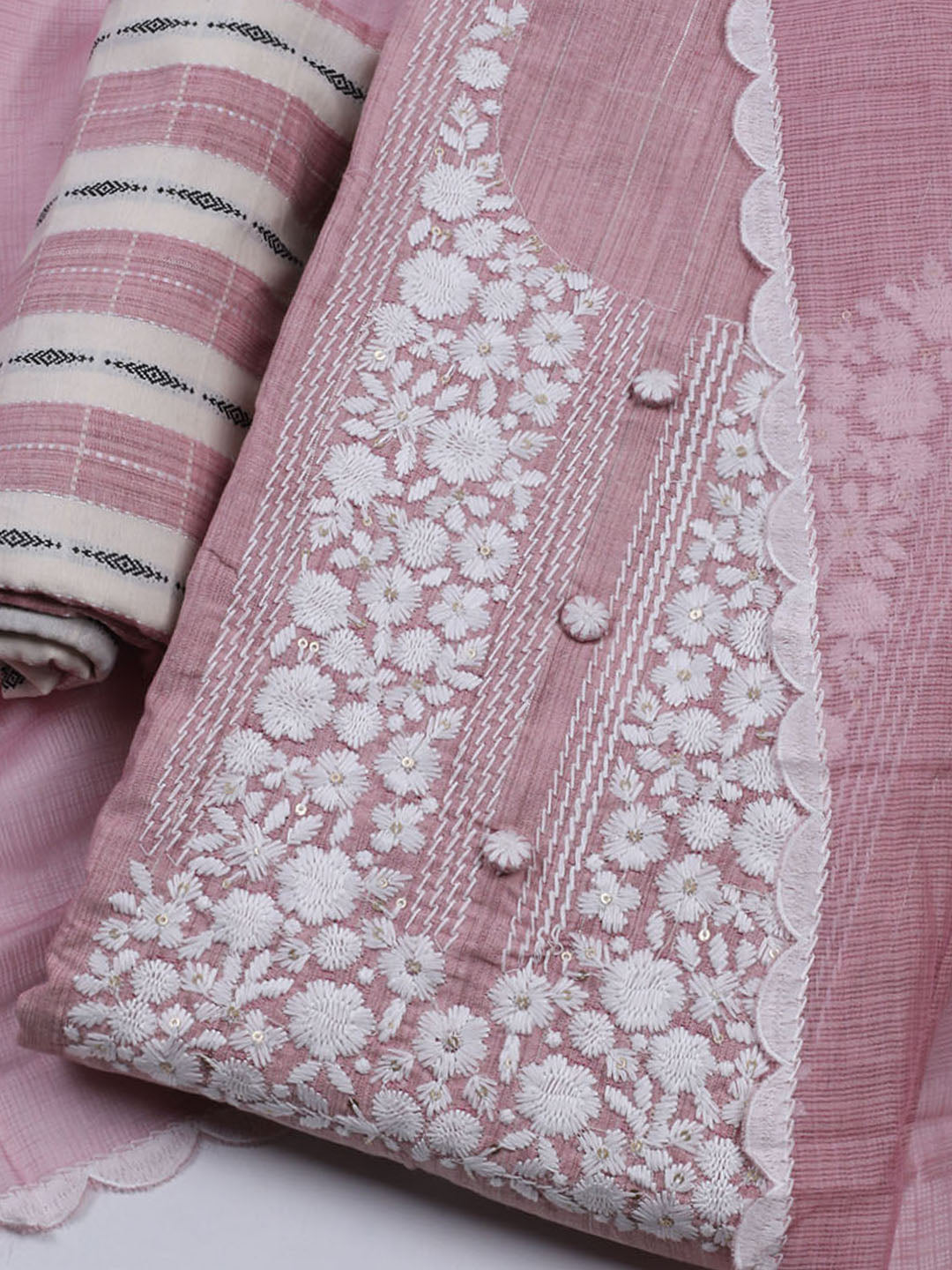 Neck Embroidered Cotton Blend Unstitched Suit With Dupatta