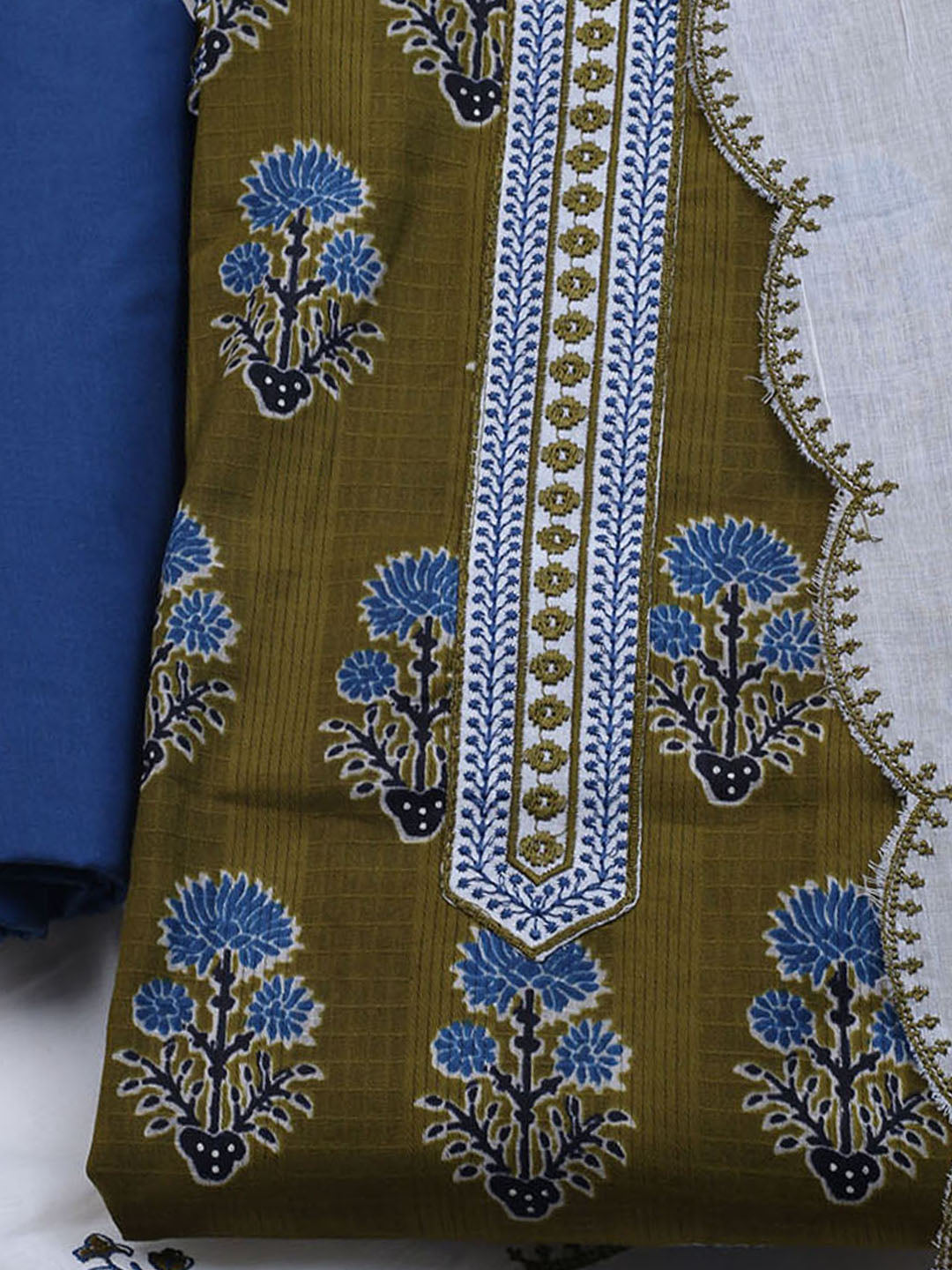 Neck Embroidered Cotton Blend Unstitched Suit With Dupatta