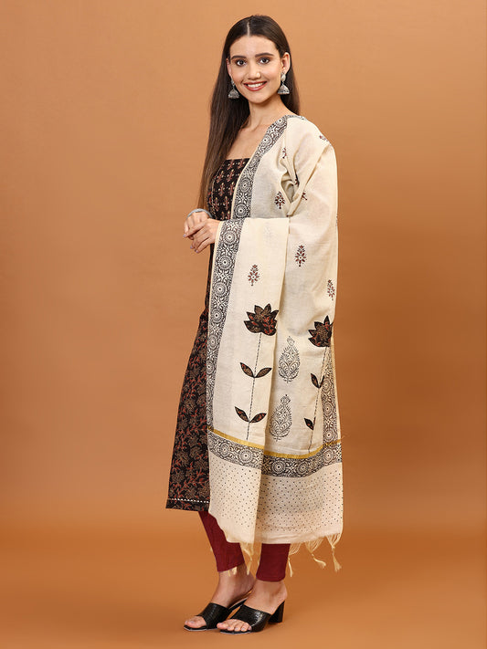 Printed Cotton Unstitched Suit With Dupatta