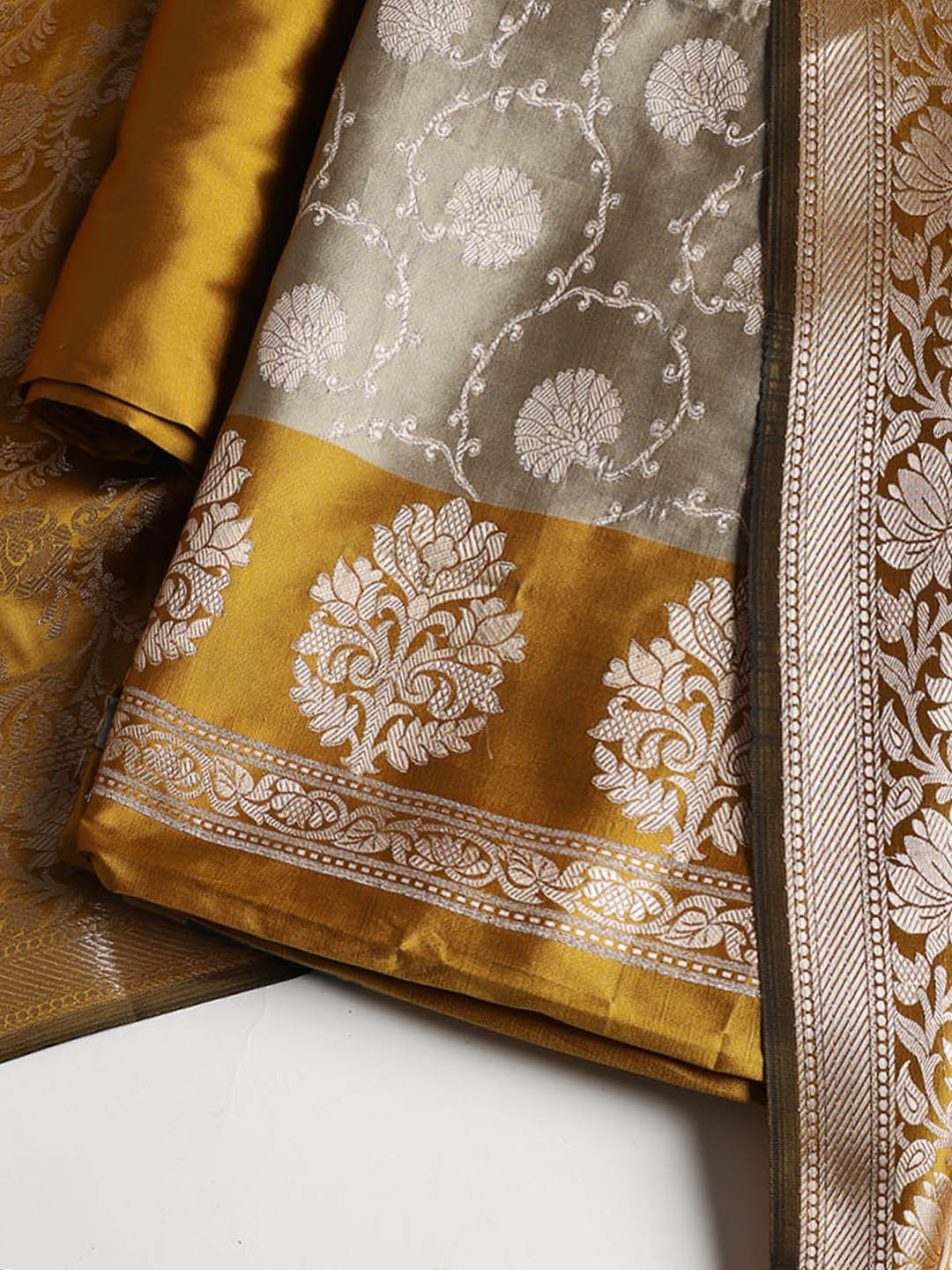 Woven Banarasi Chanderi Unstitched Suit With Dupatta