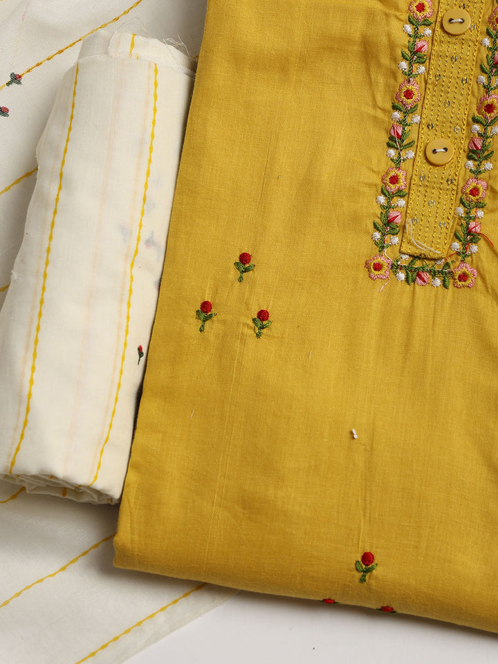Printed Cotton Blend Unstitched Suit With Dupatta