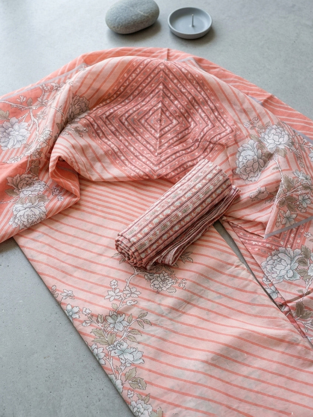 Printed Cotton Blend Unstitched Suit With Pant &amp; Dupatta