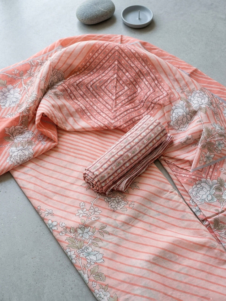 Printed Cotton Blend Unstitched Suit With Pant &amp; Dupatta