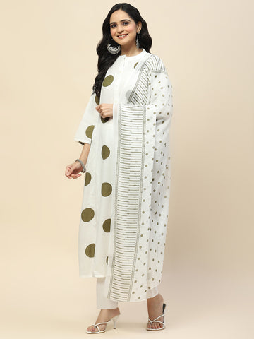 Printed Booti Cotton Kurta With Pants & Dupatta