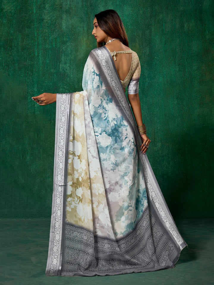 Ombre Floral Printed Georgette Saree