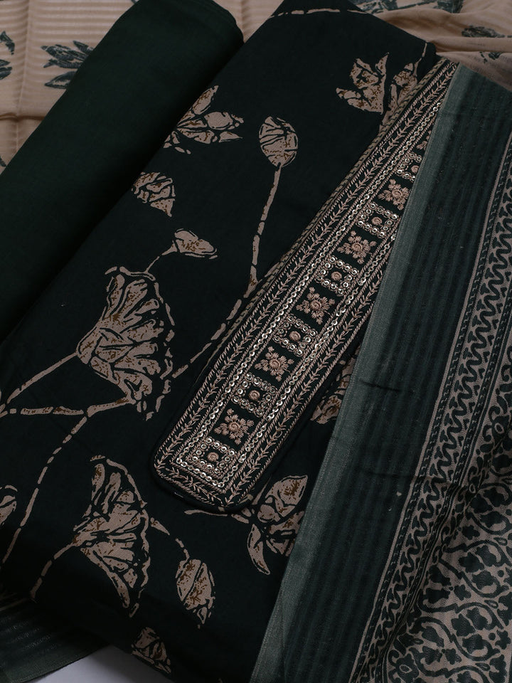Patch Neck Cotton Blend Unstitched Suit With Dupatta