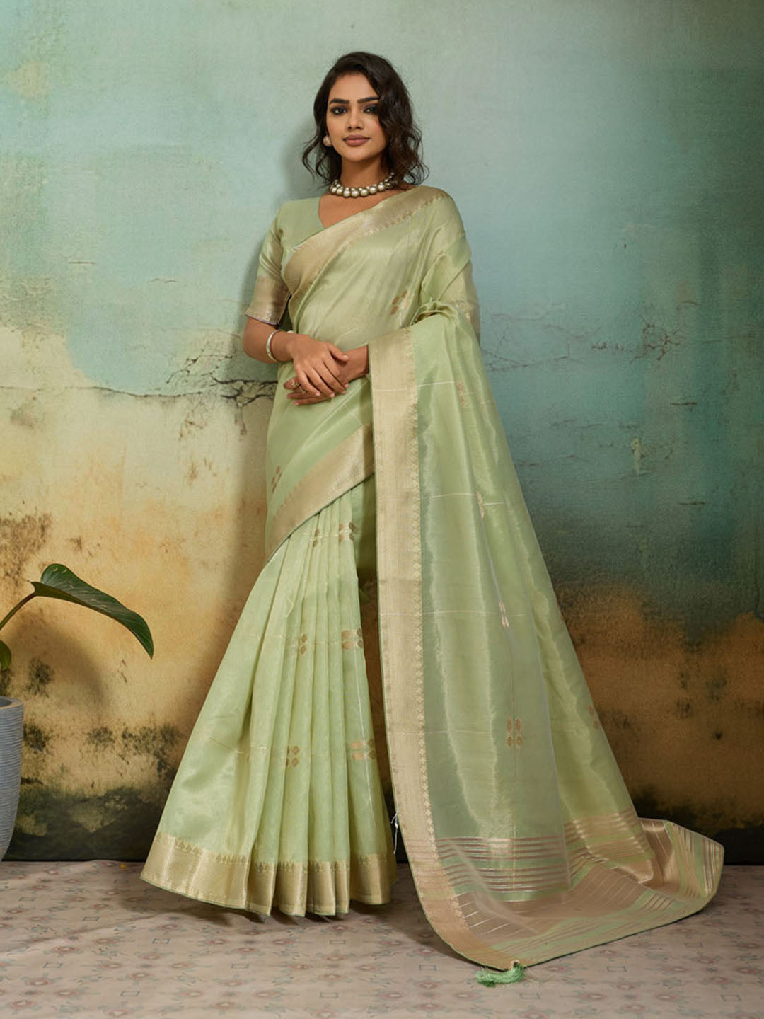 Woven Design Tissue Linen Saree