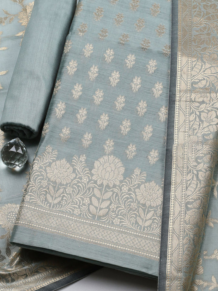 Woven Design Chanderi Unstitched Suit With Pant &amp; Dupatta