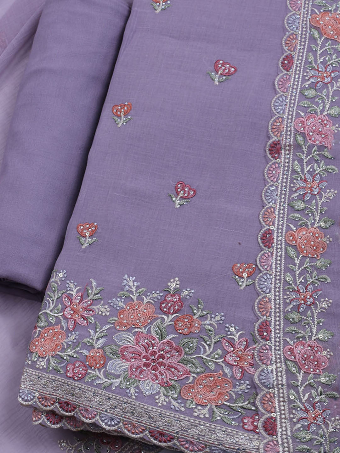 Embroidered Chiffon Unstitched Suit With Dupatta