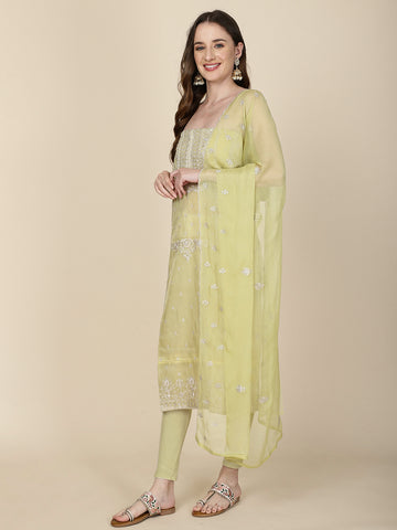 Embroidered Organza Unstitched Suit Piece With Dupatta