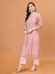 Floral Printed Cotton Kurta With Pants