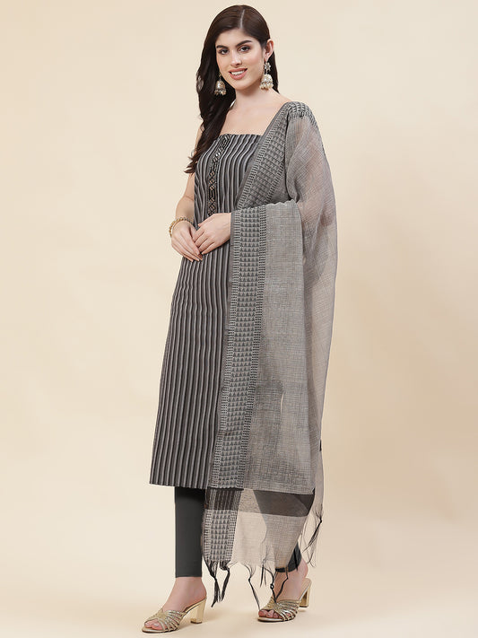 Neck Embroidered Cotton Unstitched Suit Piece With Dupatta