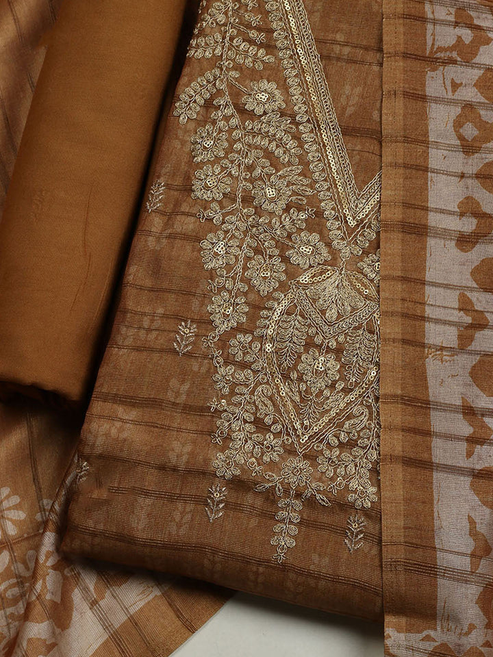 Neck Embroidered Chanderi Unstitched Suit With Dupatta