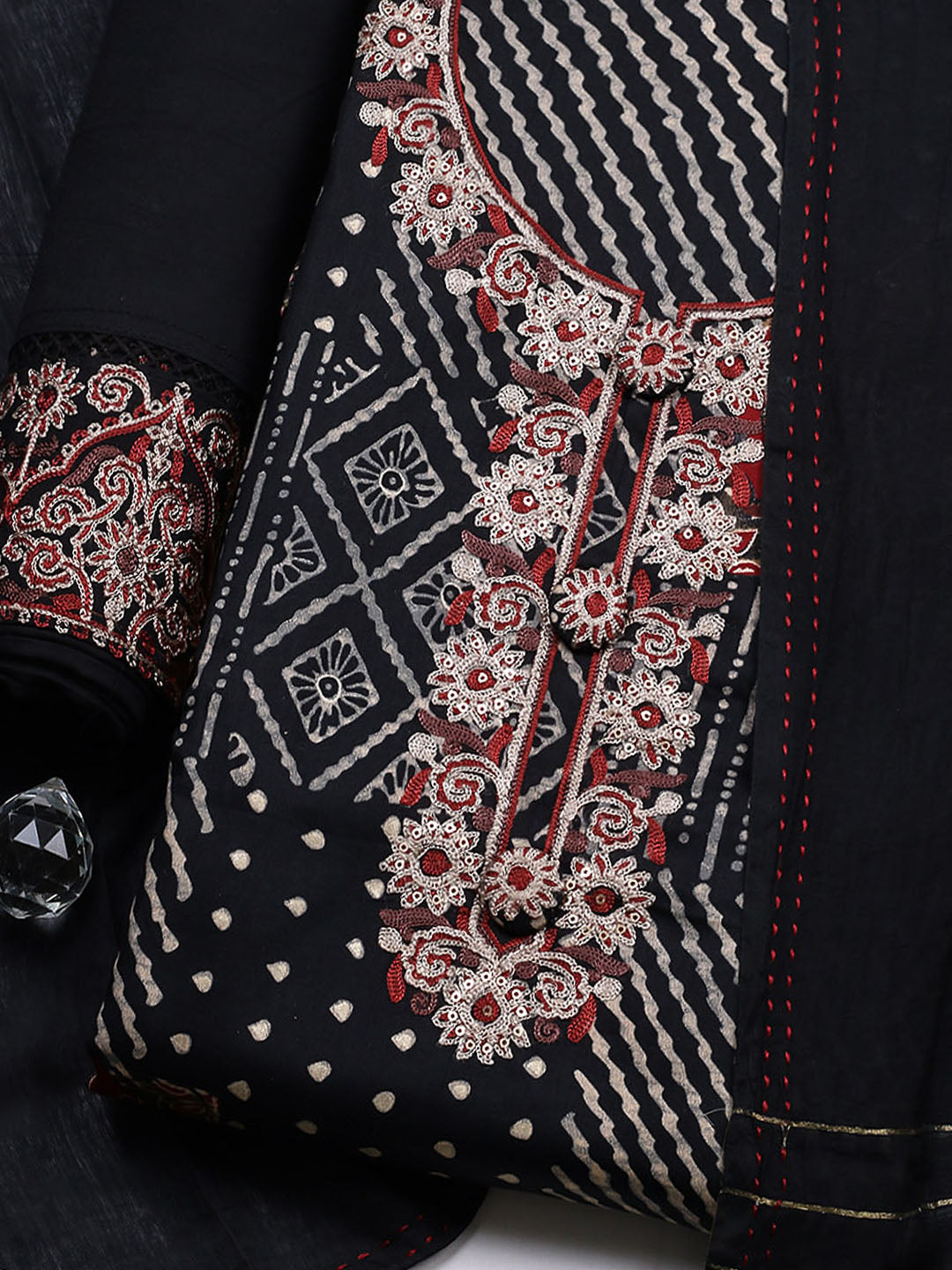 Embroidered Cotton Blend Unstitched Suit With Pant &amp; Dupatta