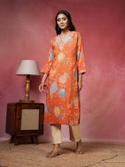 Neck Embroidered Cotton Blend Kurta With Pants