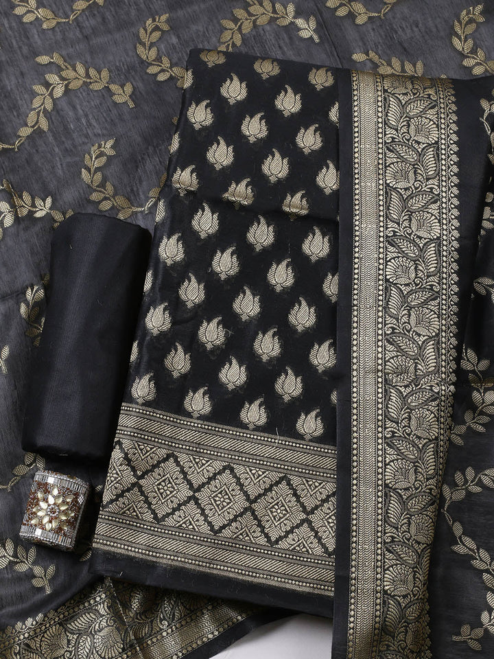 Banarasi Chanderi Unstitched Suit With Pant &amp; Dupatta