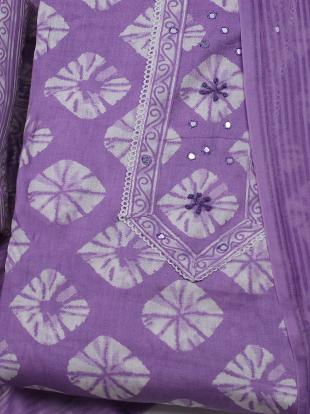 Printed Cotton Blend Unstitched Suit With Dupatta