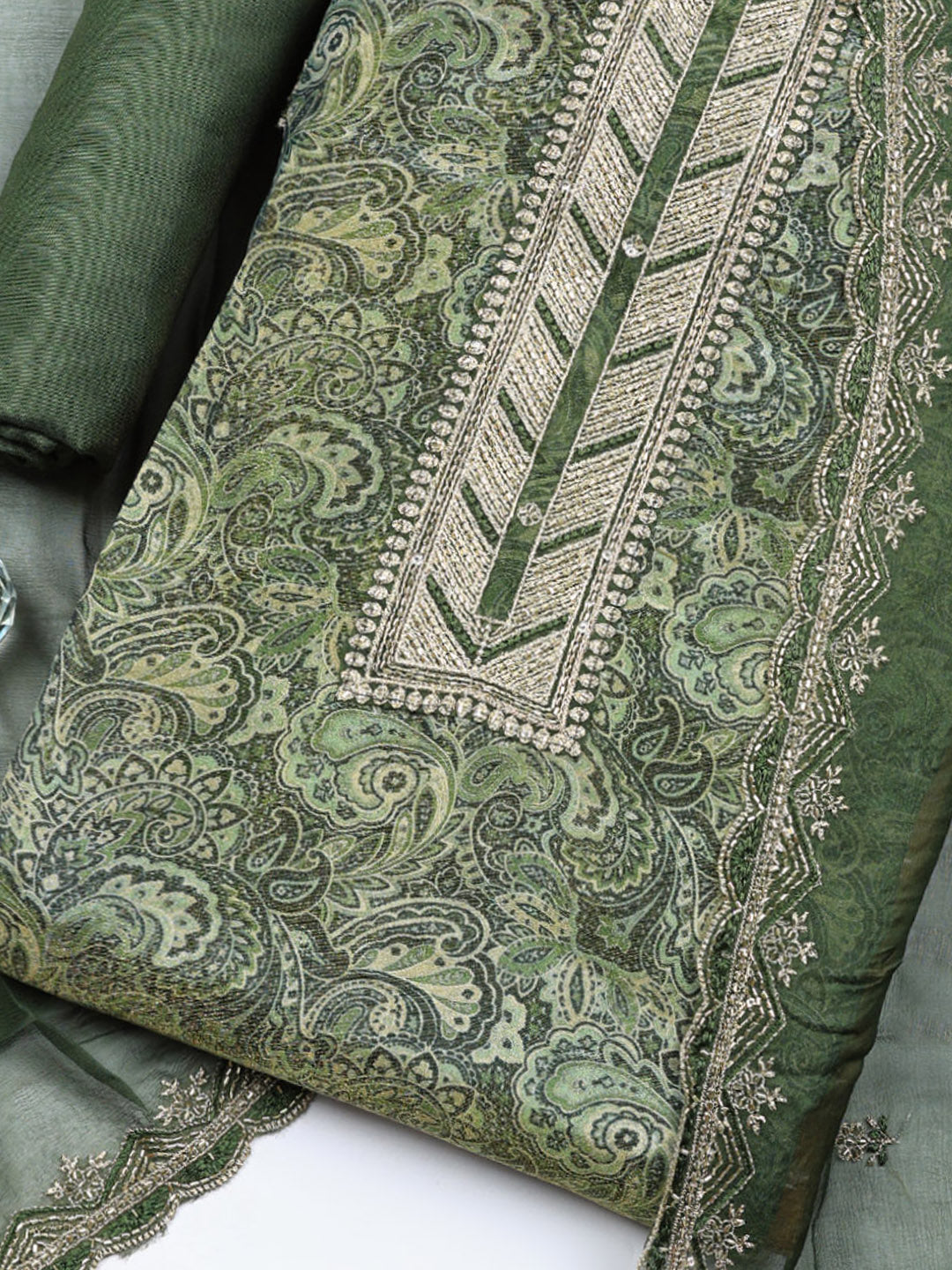 Embroidered Tissue Unstitched Suit With Pant &amp; Dupatta