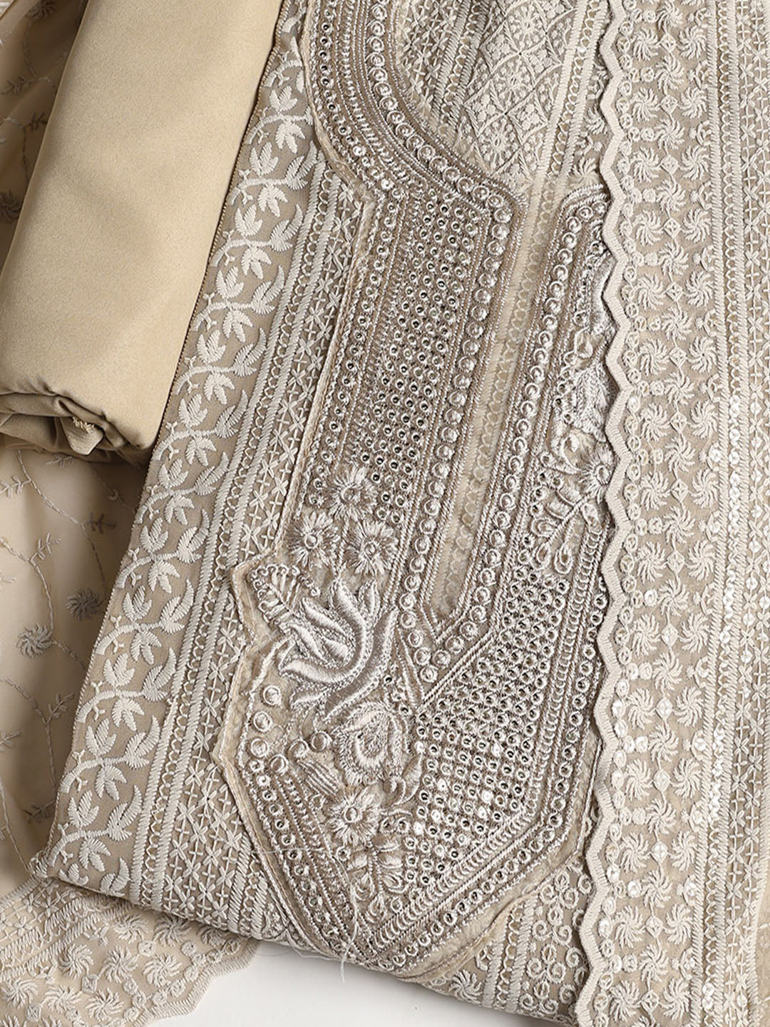 Chikan Work Georgette Unstitched Suit With Dupatta