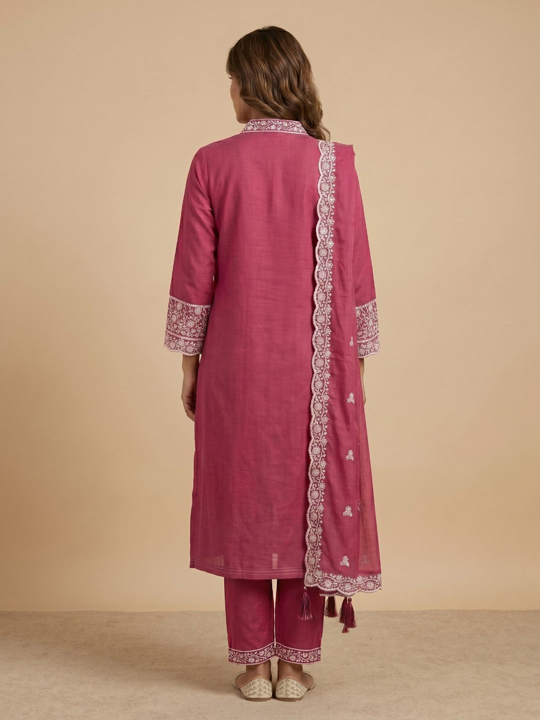 Rani Embroidered Cotton Blend Straight Round Neck Suit Set