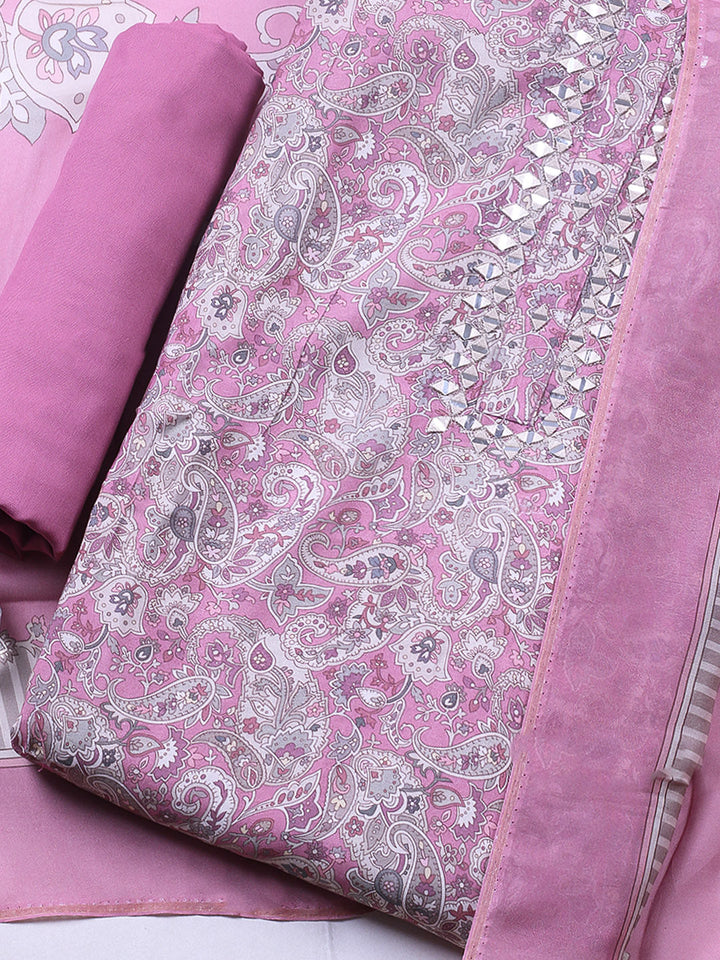 Embroidered Muslin Unstitched Suit With Pant &amp; Dupatta