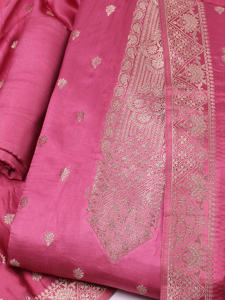 Woven Design Chanderi Unstitched Suit With Dupatta